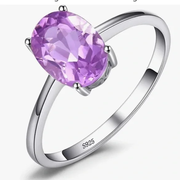 🆕New Delicate Amethyst Gemstone Ring, 925 Sterling Silver Ring Statement Ring - Picture 3 of 7